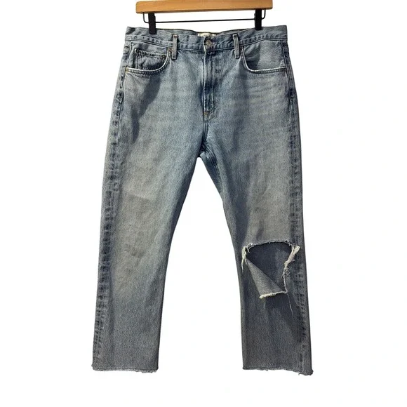 AGOLDE Womens Jeans Size 31 Cherie High Rise Light Wash Straight Leg Distressed‎ - Picture 2 of 11